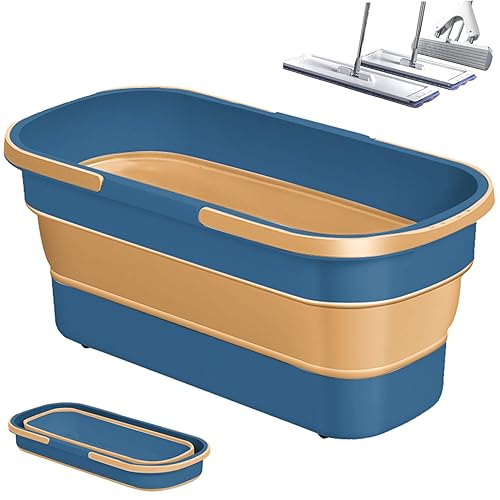 Cesta de Lavado Plegable Rectangular de 20x8in de 20x8in con Cubo de trapeador Que Ahorra Espacio con Ruedas en Movimiento Limpieza Azul