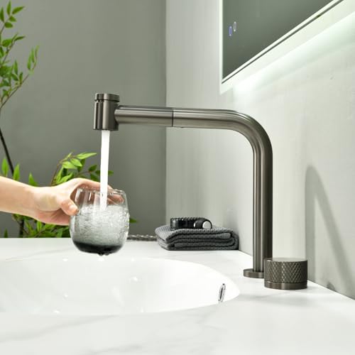 Robinet salle de bain mitigeur lavabo douchette extractible 2 jets eau - 5