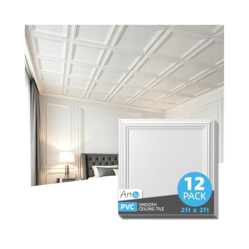 Image of Art3d 12-Pack PVC Waterproof Drop Ceiling Tiles, 24 x 24 inch, Square White