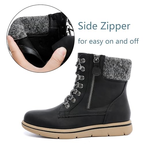 Luoika Women's Wide Width Ankle Boots, Flat Heel Side Zipper Lace Up Plus Size Short Booties.3