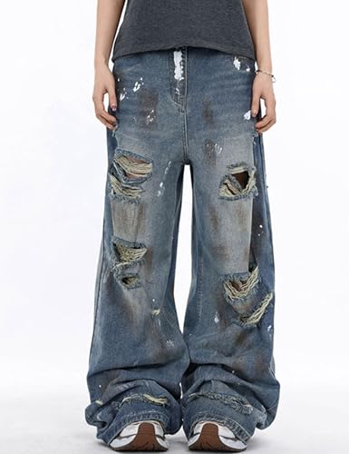 Y2K Baggy Jeans Men Ripped Pants Wide Leg Distressed Destroyed Straight Leg Ripped Jeans Trousers2