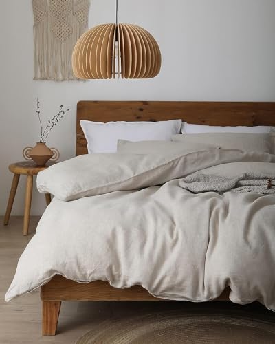 Image of XZ XIFA 100% Washed French Flax Linen Duvet Cover Set - 3 Pieces, Cooling & Textured Farmhouse Bedding for Hot Sleepers, with Zipper Closure (Natural Linen, Oversized King)