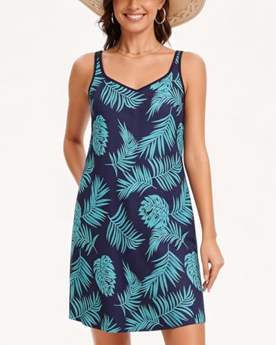 Image of ANYFITTING Built in Bra Summer Dresses for Women 2025 Casual Short Dress with Pockets Mini Floral Sundresses