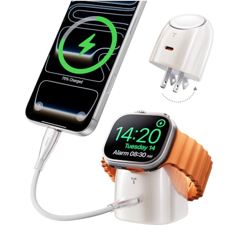 TORRAS Flasheye for Apple Watch Charger & iPhone Charger, 2-in-1 GaN 45W USB C Phone Charger, Foldable Compact Wall Charger Block for Travel, Bedside, Fast Charging for iPhone,iPad,AirPods, Warm White