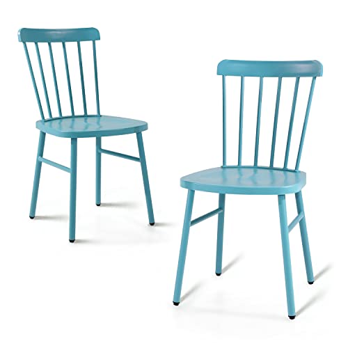 Anmutig Metal Patio Dining Chairs Side Chairs Indoor/Outdoor Windsor Style Metal Side Chair Farmhouse Chair With Spindle Back Set Of 2(Blue Turquoise) #TOP2