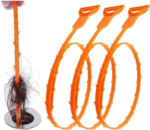 Forlivese 3 Pack 25 Inch Drain Snake,Drain Clog Remover,Sink Snake for Sewer Kitchen Sink Bathroom Tub Toilet Clogged Drains Relief Cleaning Tool