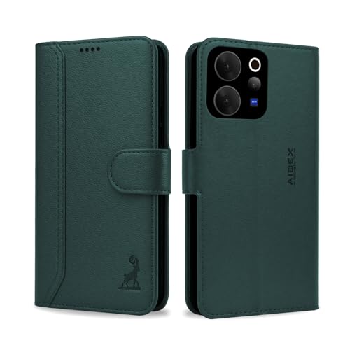 Image of AIBEX Compatible for Vivo T5X 5G / Vivo Y51 Pro 5G / iQOO Z11X 5G Flip Cover Leather Finish | Inside TPU with Card Pockets | Wallet Stand | Complete Protection Flip Case Green