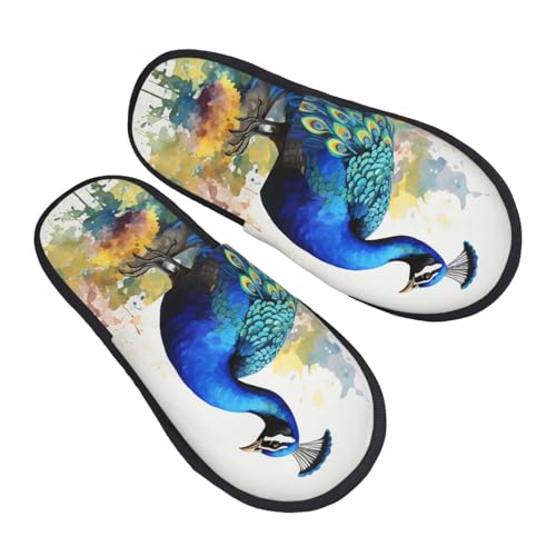 Mujer Hombres Pareja Zapatos Calzado Pintura De Acuarela De Pavo Real Felpa Casa Zapatillas Cómodas Zapatillas Casa Adulto Zapatillas Desechables Para Hogar Sala Baño M