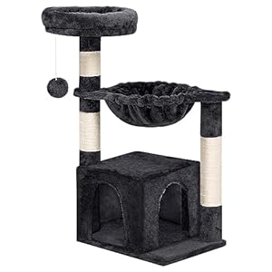 HOOBRO Small Cat Tree Tower with Luxury Condo, Basket Hammock for Indoor Kittens with Scratching Posts, Kittens Pet Activity Tree, Smoky Gray GY07CT03