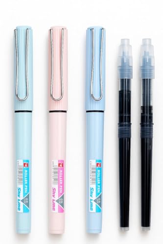 Image of Figo Skyline Refillable Liquid Ink Roller Pen 0.6mm - Premium Refillable Smooth Writing Pens | Stylish Pastel Body Colors | Pack of 3 pens and 2 Refills