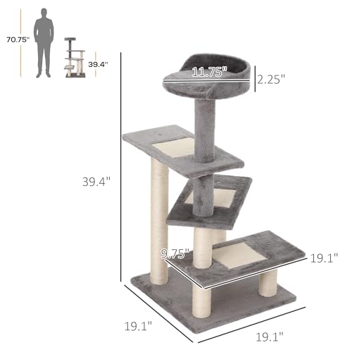 Torre para gatos PawHut 40" 5 niveles gris miniatura 7