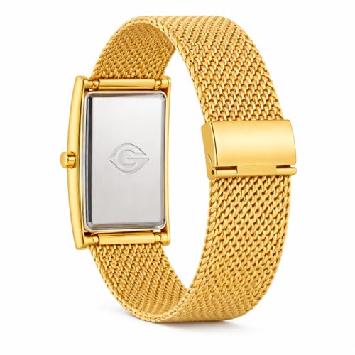 Image of CHARLIEKEEN Rectangular Watch, Gold, Mesh Strap, Roman Numerals, Textured Dial for Men