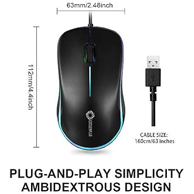 COOLERPLUS FC112 USB Optical Wired Computer Mouse with Easy Click for Office and Home, 1000DPI, Premium and Portable,Compatible with Windows PC, Laptop, Desktop, Notebook (Black)