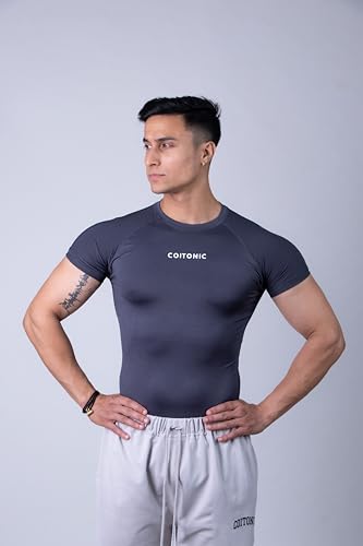 Image of COITONIC Men Compression Half Sleeves Round Neck T-Shirt for Gym and Sports Wear