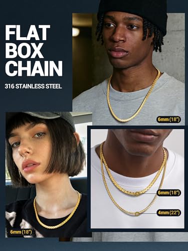 Image of PROSTEEL Stainless Steel Flat Box Link Chain Necklace for Men