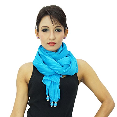 Long Stole Chiffon Blend Dupatta Neck Wrap Women Indian Scarves Chunni, Aqua Blue-1, One Size2