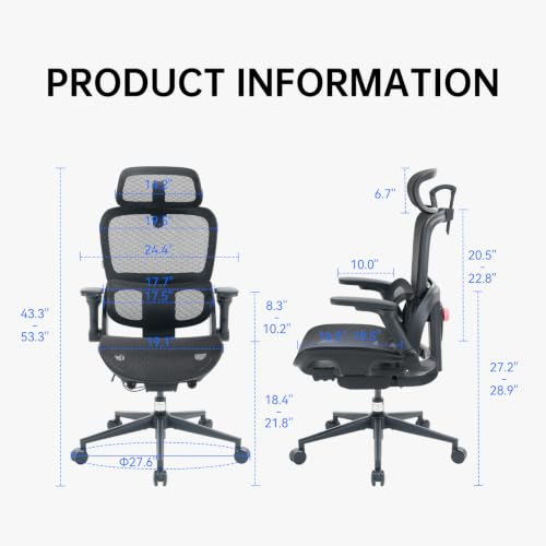 Image of SIHOO B300 PRO Ergonomic Office Chair, High Back Mesh Computer Chair with Wide Headrest, 6D Flip-Up Rotatable Armrests, Adaptive Lumbar Support, 135 Reclining Home Office Desk Chair, Soft Black