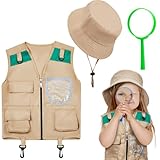 Ramede Kids Safari Explorer Vest and Hat Explorer Costume for Fishing Adventure Camping Boy Girls Cosplay(Green,Classic)