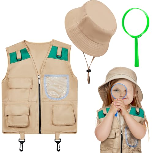 Ramede Kids Safari Explorer Vest and Hat Costume Fishing Adventure Camping Vest for Boy Girls Toddler Outfit(Classic,Green)