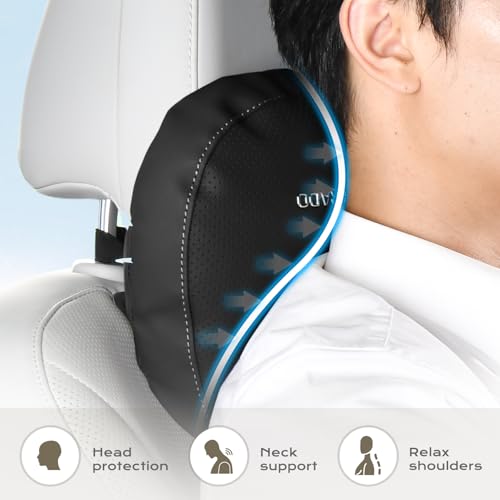 Image of Coverado Car Headrest Pillow Soft Memory Foam Car Neck Support Pillow with Adjustable Strap, Relax Head Muscles Relieve Driving Fatigue, Breathable & Removable Cover