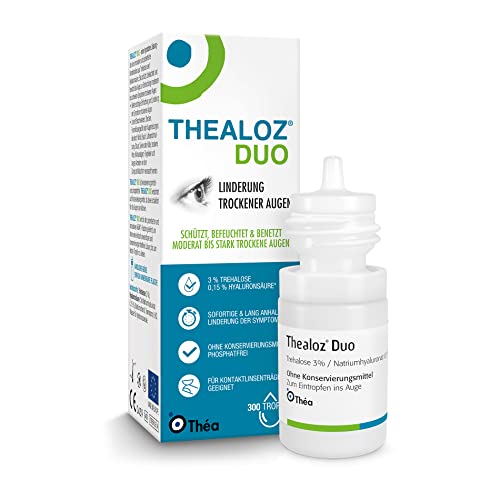 Thealoz Duo Augentropfen 10ml - bei rockenen Augen zum Schutz zur Befeuchtung und zur Benetzung des Auges bei moderaten bis chweren Symptomen