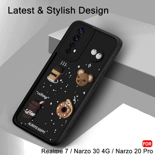 Image of TheGiftKart Back Cover Case for Realme 7 / Narzo 30 4G / Narzo 20 Pro | Cute Fun Cartoon 3D Bear Coffee Case | Full Camera Protection | Shockproof Back Cover Case (Silicone, Black)