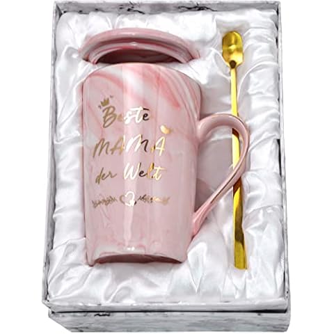 BOKALAKA Geschenke für Mama Tasse, Muttertagsgeschenk, Mutter Geschenk, Mama Geburtstagsgeschenk, Beste Mama der Welt - 400 ml Rosa Keramik Kaffeetasse Cover