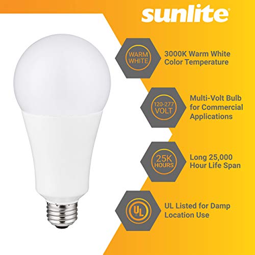 Sunlite 82108 Led A23 Light Bulb, 26 Watts (300W Equivalent), High Output, 4000 Lumens, Medium E26 Base, 120-227 Multi-Volt, Non-Dimmable, Ul Listed, 3000K Warm White #TOP2