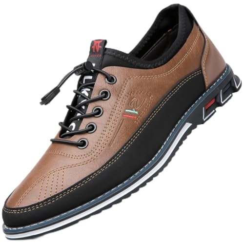 Mens Leather Loafers Business Dress Oxfords Casual Oxfords Lace-Up Lightweight Walking Sneakers Derby Shoes Comfortable Brown