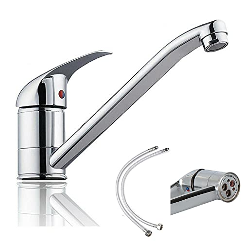 Kitchen Sink Taps Mono Basin Mixer Taps Faucet Modern Single Lever Chrome Kitchen Sink Swivel Spout Hot and Cold Water Mixer Sink Swivel Chrome Brass