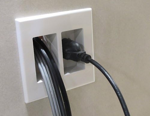 Front view of the Sewell WallBlade installed, showing power cable plugged in and other cables passing through the low-voltage opening.