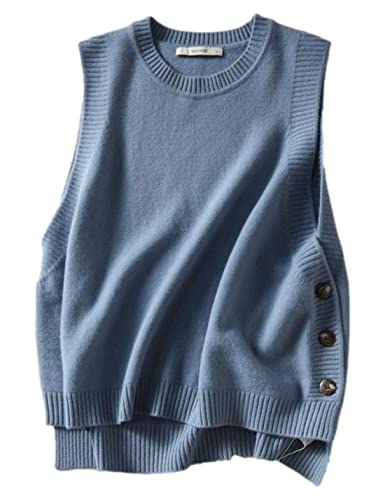 Mingzhu Womens Sleeveless Round Neck Pullover High Low Ribbed Knit Sweater Vest