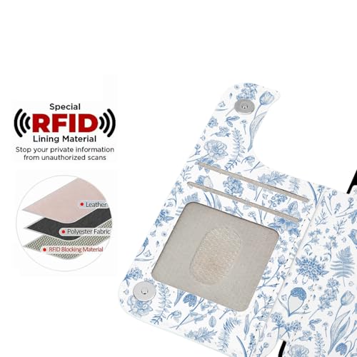 Image of uCOLOR Compatible with iPhone 12 /12 Pro Wallet Case with Card Holder Slot Folio Flip PU Leather Kickstand Double Magnetic Clasp and RFID Blocking Design (Blue Toile Flowers, iPhone 12 /12 Pro)