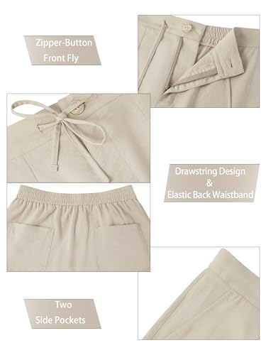 SEVEGO Mens Casual Linen Pants 30''/32''/34''/36'' Elastic Waist Drawstring Straight-Legs Summer Beach Loose Fit Trouser3