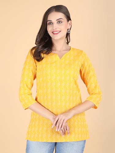 Image of Short Kurta for Women - Pure Cotton Printed Ladies Kurti, Stylish Girls Top, Ethnic Half Kurtas, Tunic Design Woman