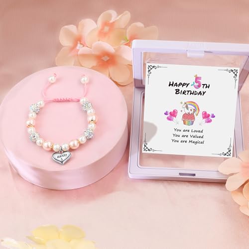 Image of Sereney Birthday Gifts for Girls, Beaded Bracelets as 1 /2 1 2 3 4 5 6 7 8 9 10 11 12 13 14 15 16 Year Old Birthday Gift, Adjustable Cross /Pearl Bracelet as Happy Birthday Gifts for Daughter