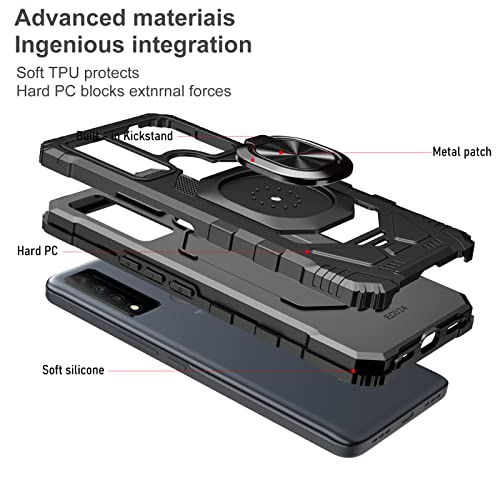 Ailiber Case For Tcl 30V 5G, Tcl 30V 5G Phone Case With Screen Protector, Ring Kickstand For Magnetic Car Mount Military Grade, Heavy Duty Shockproof Protective Phone Cover For Verizon Tcl 30 V-Black #TOP2
