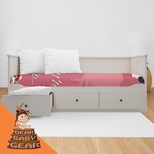 Image of Dear Baby Gear Deluxe Baby Crib Sheet - Cotton Polyester Infant Sheets - Soft Machine-Washable Crib Mattress Cover - Pink Bear Adventure Awaits - Navy Burgundy Watercolor Floral Print, 52x28x10