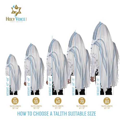 Image of HOLY VOICE 100% Wool Tallit Prayer Shawl Kosher Certified White with Stripes for Men, Made in Israel w / 100% Wool Tzitzit