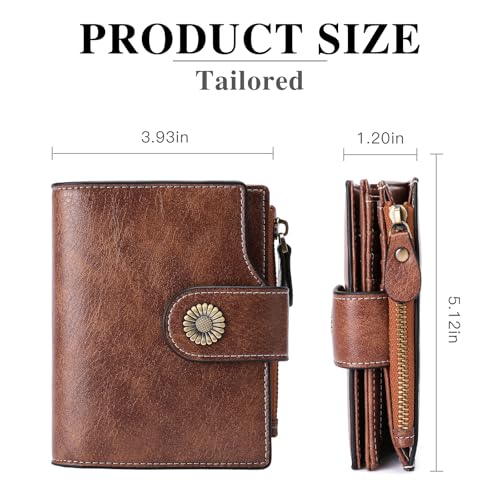 Image of FALAN MULE Small Wallet for Women Leather Bifold Compact Small Womens Wallet with RFID Blocking, Light brown