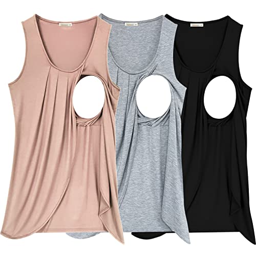 Image of PARNIXS Summer Women's Maternity Nursing Tank Top Sleeveless Comfy Breastfeeding Clothes