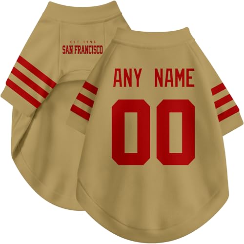 Image of San Francisco Dog Clothes Jersey Style Personalized Pet T Shirt with Custom Name Number for Small Medium Large Dogs