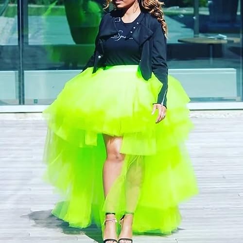 WDPL Women's Street Wear Maxi Skirt Puffy Hi Low Neon Green Long Female Tiered Tulle Skirt2