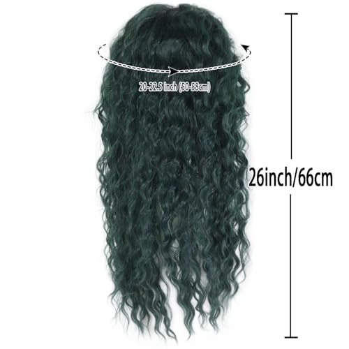 Image of GNIMEGIL Long Curly Wigs for Women Deep Emerald Green Ombre Wig with Fluffy Hairline Loose Hairstyle Synthetic Fiber Drag Queen Cosplay Halloween Costume Party