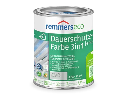 Remmers Dauerschutz-Farbe 3in1 [eco] lichtgrau (RAL 7035), 0,75 Liter,für innen und außen, 3in1: Isoliergrund, Zwischen- und Schlussbeschichtung