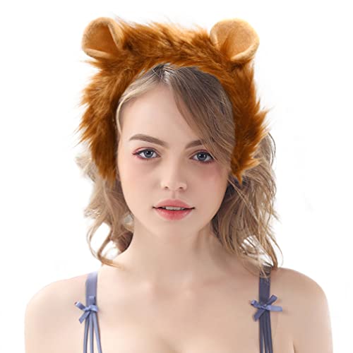 HODRME Plush Lion Ears Headband-Halloween Christmas Festival Theme Party Animal Cosplay Costume Headbands