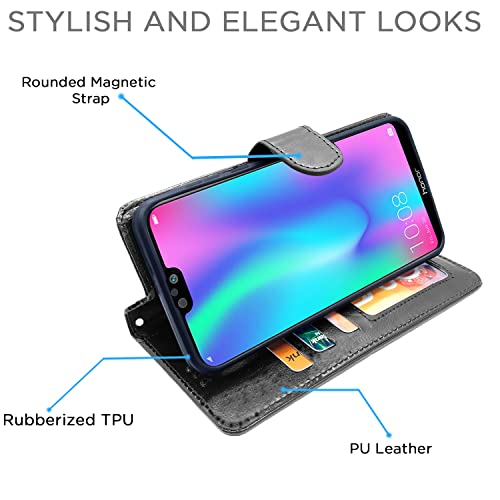 Image of Pikkme Honor 9N Flip Case Leather Finish | Inside TPU with Card Pockets | Wallet Stand and Shock Proof | Magnetic Closing | Complete Protection Flip Cover for Honor 9N (Black)