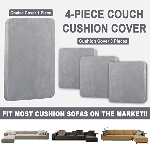 Bt.wa Sectional Couch Covers For 4-Piece Seat Cushion Velvet Sofa Cushion Cover L Shape Separated Couch Slipcover With 2 Pcs Pillowcases Furniture Protector (3 Seater + 1 Chaise, Light Grey) #TOP3