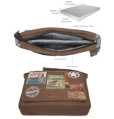 Image of The House of tara Cotton Canvas Messenger Bag for Men and Women | Printed Crossbody Sling Bag With Laptop Compartment (Upto 15.6 Inch), Broad Adjustable Straps & Waterproof Inner Lining (Khaki Grey)
