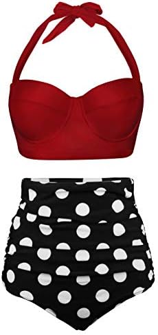 Angerella Red High Waisted Bikini Two Piece Underwired Swimsuits Beach Swimwear, L